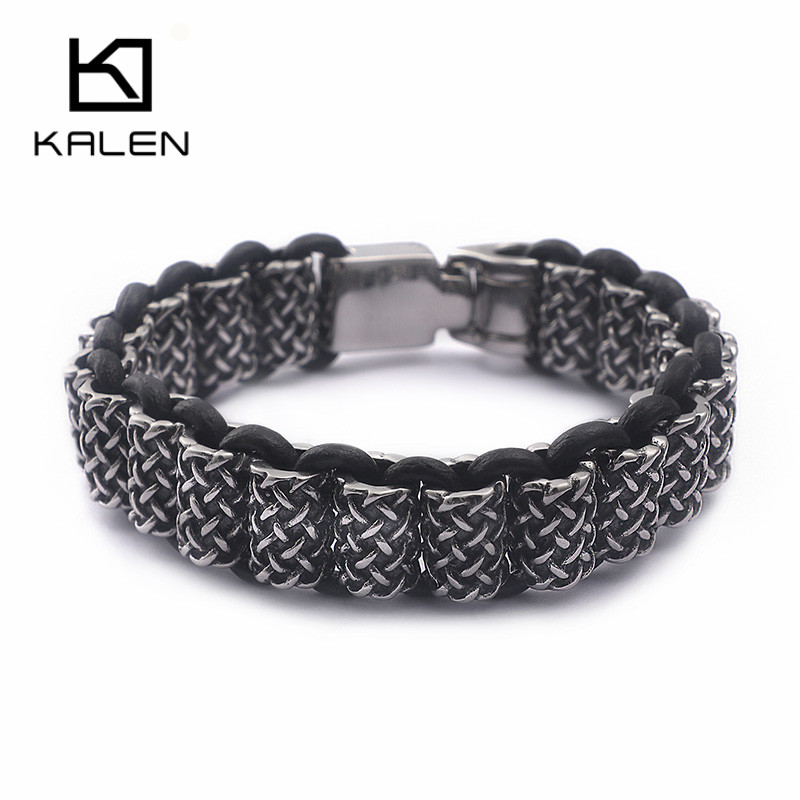 Men Accessories Bd - Kalen Vintage Zwart Lederen Link Armbanden