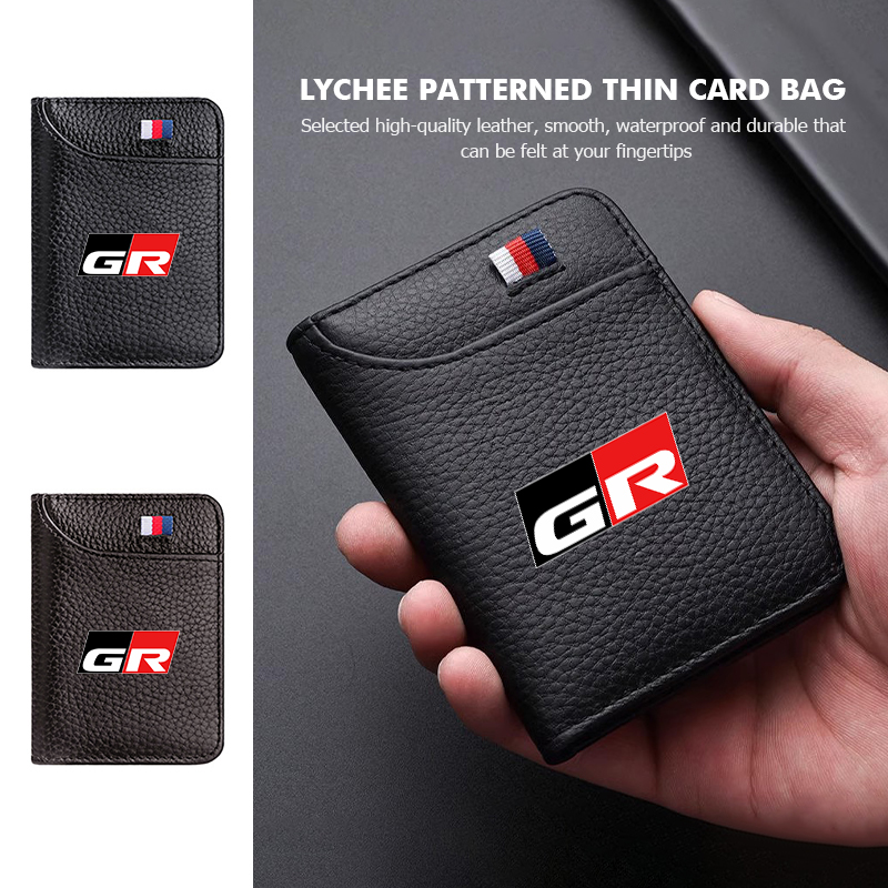 Bifold Leather Wallet - Auto Business Creditcard Bifold Portemonnee Litchi