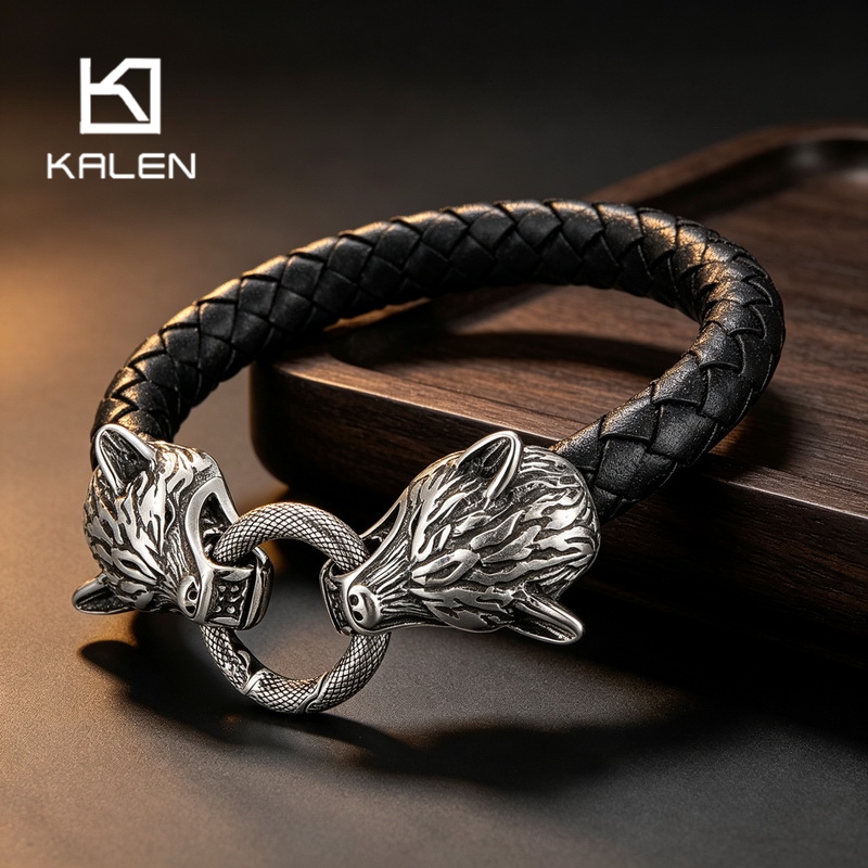 Men Accessories Bd - Kalen RVS Viking Wolf Hoofd Gevlochten