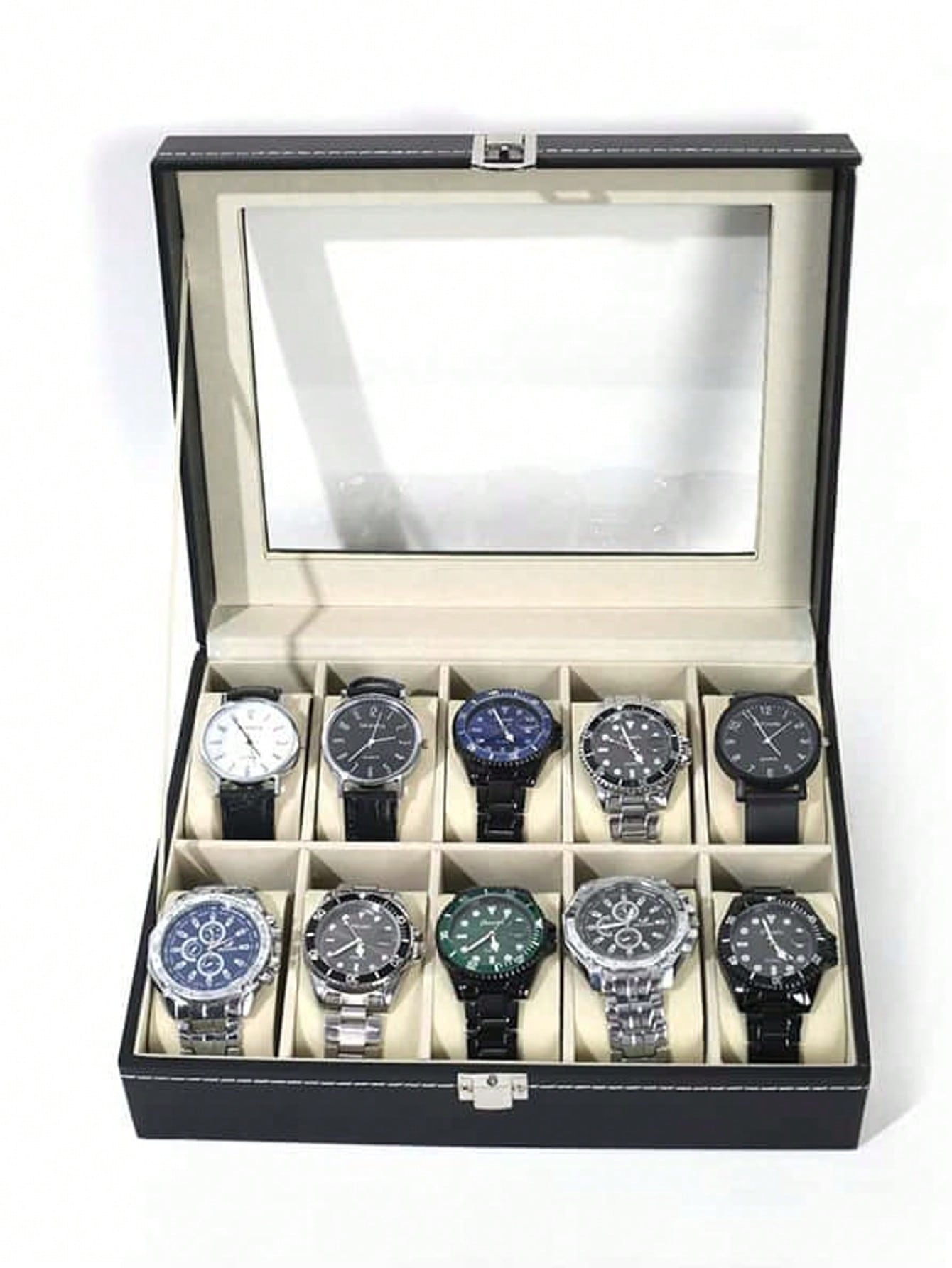 Men Accessories Organiser - Leren horlogedoos met slot, grote capaciteit