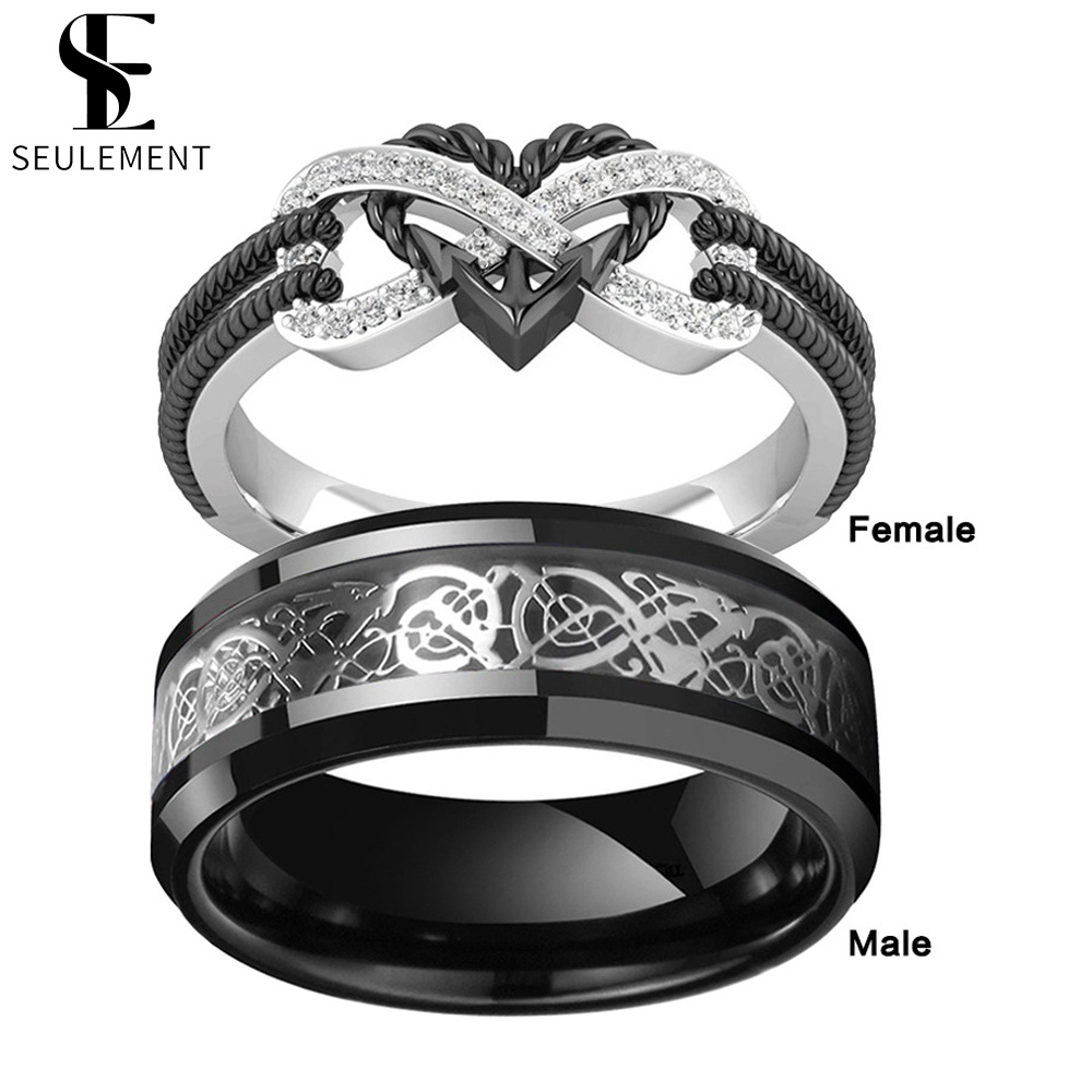 Men Accessories List - Seulement Love Black Infinity Heart Paarringen