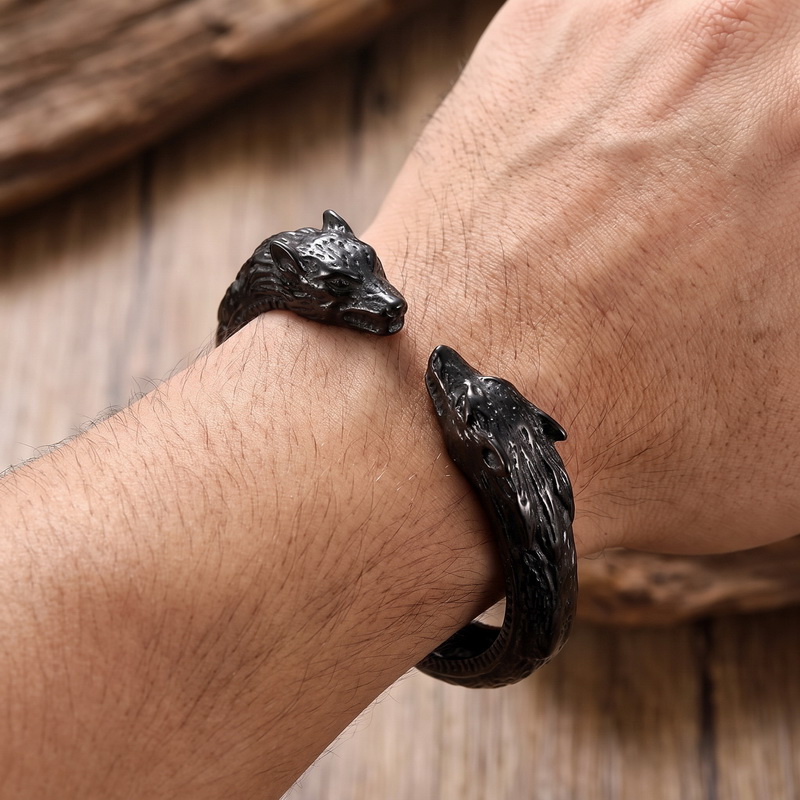 Men Accessories Bd - Dubbele Wolf Head Opening Armband Man