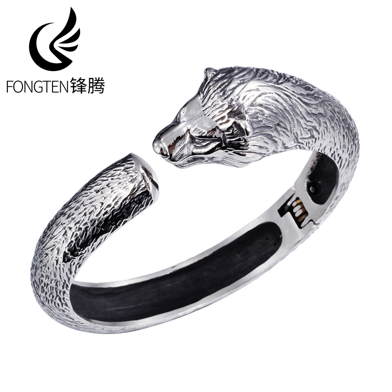 Men Accessories Bd - Fongten Viking Wolf Head roestvrijstalen herenarmband