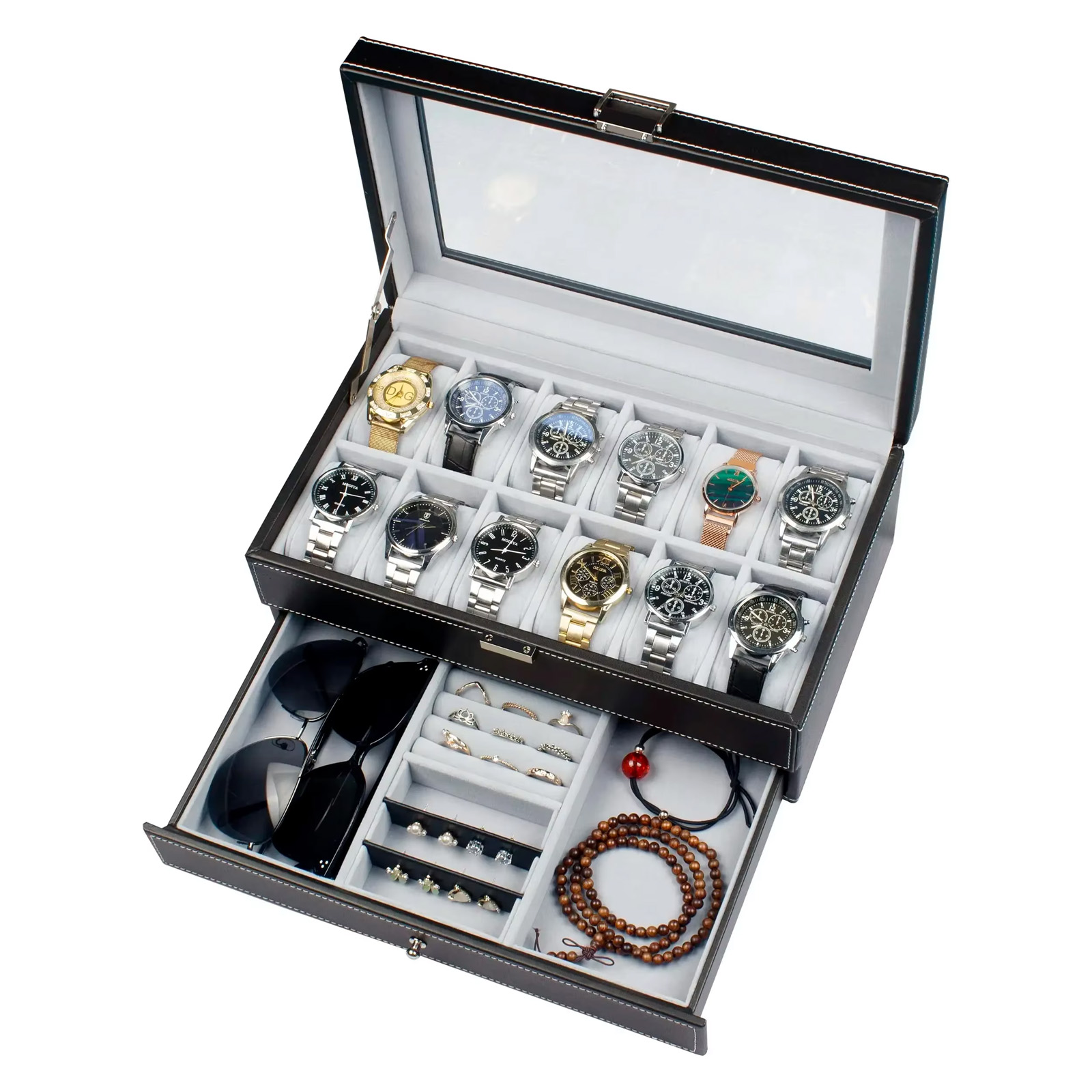 Men Accessories Organiser - Nieuwe 12 Slot Lederen Afsluitbare Horloge